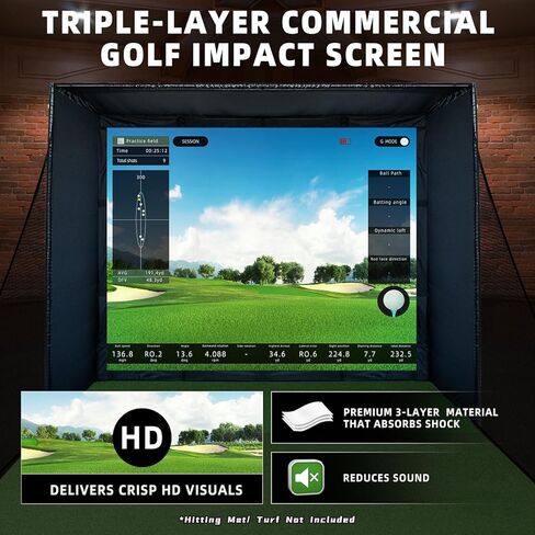 Golf Simulator Enclosure Kit with Premium HD Impact Screen, Full Safety Padding & Blackout Curtain, Home Golf Sim Setup Compatible with Launch Monitors, Indoor Cage Net Golfing Accessories in Saudi Arabia