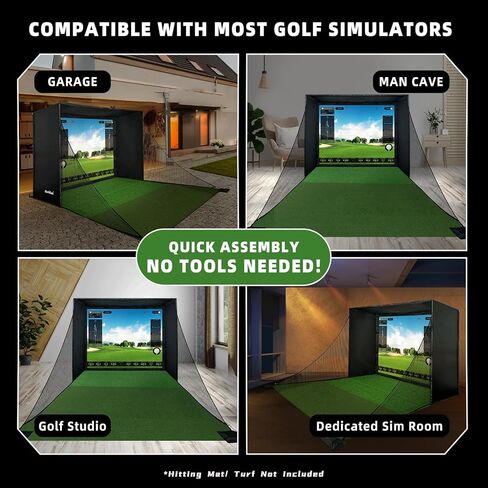 Golf Simulator Enclosure Kit with Premium HD Impact Screen, Full Safety Padding & Blackout Curtain, Home Golf Sim Setup Compatible with Launch Monitors, Indoor Cage Net Golfing Accessories in Saudi Arabia