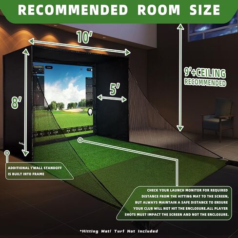 Golf Simulator Enclosure Kit with Premium HD Impact Screen, Full Safety Padding & Blackout Curtain, Home Golf Sim Setup Compatible with Launch Monitors, Indoor Cage Net Golfing Accessories in Saudi Arabia