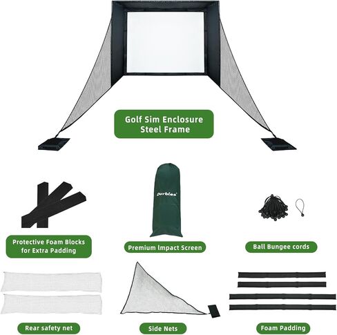 Golf Simulator Enclosure Kit with Premium HD Impact Screen, Full Safety Padding & Blackout Curtain, Home Golf Sim Setup Compatible with Launch Monitors, Indoor Cage Net Golfing Accessories in Saudi Arabia