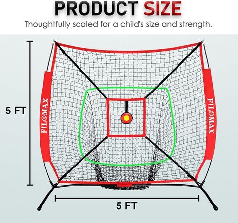 شبكة تدريب البيسبول والكرة اللينة مقاس 5 × 5 أقدام مع منطقة الضربة الحمراء والهدف | شبكة تدريب البيسبول والكرة اللينة للشباب للضرب والرمي والضرب |لممارسة الرمي الدقيق، تتضمن حقيبة حمل. in Kuwait