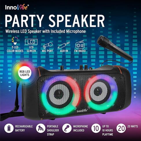 Party Speaker with Microphone and FM Radio, Bluetooth Speaker with Mic, 20W Output, AUX, USB, TF, FM, Portable Speaker for Adults, Rechargeable, Great Adult Gifts, Black/Orange in Saudi Arabia