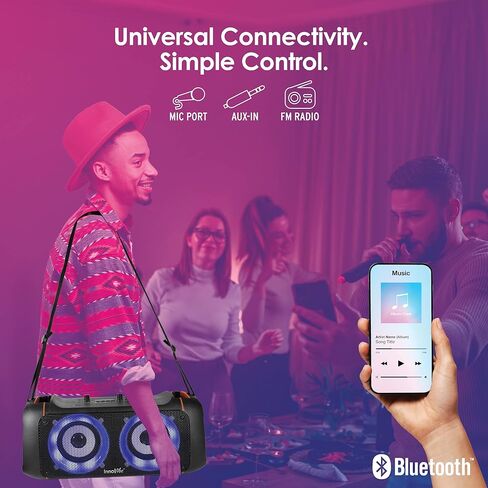 Party Speaker with Microphone and FM Radio, Bluetooth Speaker with Mic, 20W Output, AUX, USB, TF, FM, Portable Speaker for Adults, Rechargeable, Great Adult Gifts, Black/Orange in Saudi Arabia