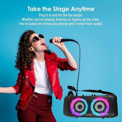 Party Speaker with Microphone and FM Radio, Bluetooth Speaker with Mic, 20W Output, AUX, USB, TF, FM, Portable Speaker for Adults, Rechargeable, Great Adult Gifts, Black/Orange in Saudi Arabia