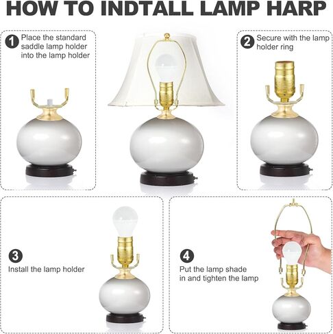 PATIKIL 9 Inch Lamp Harp Kit with 17.5mm Solid Brass Ball Finial, 1 Set Heavy Duty Bracket with Standard Saddle & Finial Detachable Shade Holder for Table Floor Lamps, Gold in Saudi Arabia