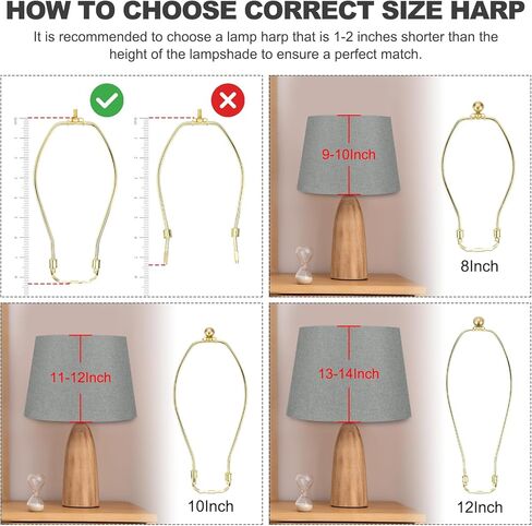 PATIKIL 9 Inch Lamp Harp Kit with 17.5mm Solid Brass Ball Finial, 1 Set Heavy Duty Bracket with Standard Saddle & Finial Detachable Shade Holder for Table Floor Lamps, Gold in Saudi Arabia