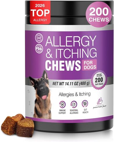 Dog Allergy Relief, Allergy Chews for Dogs 200pcs- Seasonal Itching Skin Relief Anti Itch Probiotics Vitamins for Dogs for Skin and Coat Allergies and Itchy in Kuwait