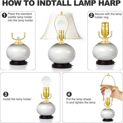 PATIKIL 8 Inch Lamp Harp Kit with 1 Inch Height Solid Brass Finial, 1 Set Heavy Duty Bracket with Standard Saddle & Finial Detachable Shade Holder for Table Floor Lamps, Gold in Saudi Arabia