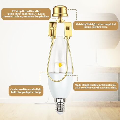 Honoson 2 Pack Gold Lamp Shade Light Bulb Clip Adapter Metal Lampshade Holder Includes Finial and Lampshade Levellers for Replacement Repair DIY Lamp Projects in Saudi Arabia