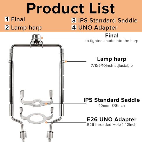 طقم قيثارة المصباح GO&SO، حامل غطاء مصباح قابل للتعديل 7 8 9 10 بوصة لمصباح الطاولة، أجزاء الأجهزة متضمنة 3/8 سرج قياسي، محول قاعدة إضاءة E26 UNO Fitter، ملحقات دعامة المصباح، نيكل، عبوتان in Kuwait