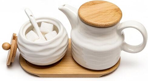 Ceramic Sugar and Creamer Container Set,12oz Cream Pitcher and 7.5oz Porcelain Sugar Bowl with Lid,Coffee Serving Set,Coffee Creamer and Sugar Set,Farmhouse Kitchen Home Cafe in Saudi Arabia