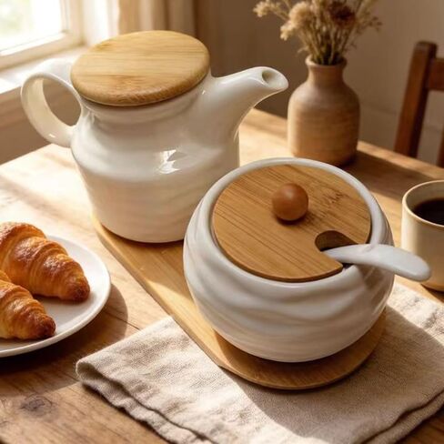 Ceramic Sugar and Creamer Container Set,12oz Cream Pitcher and 7.5oz Porcelain Sugar Bowl with Lid,Coffee Serving Set,Coffee Creamer and Sugar Set,Farmhouse Kitchen Home Cafe in Saudi Arabia