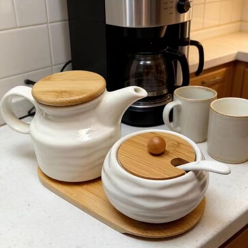 Ceramic Sugar and Creamer Container Set,12oz Cream Pitcher and 7.5oz Porcelain Sugar Bowl with Lid,Coffee Serving Set,Coffee Creamer and Sugar Set,Farmhouse Kitchen Home Cafe in Saudi Arabia