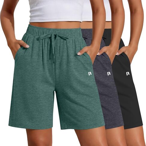 Neer 3 قطع شورتات نسائية سريعة الجفاف شورت نسائي برباط عالي الخصر شورت برمودا رياضي بجيوب in Kuwait