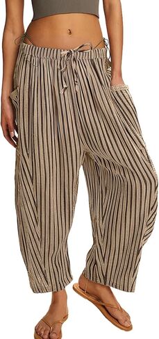 MISSACTIVER Women Summer Striped Harem Pants Flowy Baggy Casual Wide Leg Trousers Drawstring Boho Palazzo Pants with Pockets in Saudi Arabia