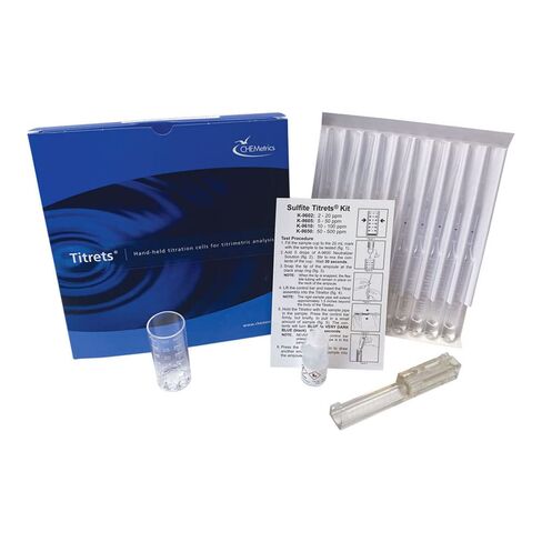 CHEMetrics K-9602 Free Sulfite Titrets Kit, 2-20 ppm Range as Sulphur Trioxide(SO3), 2.0 ppm MDL in Kuwait