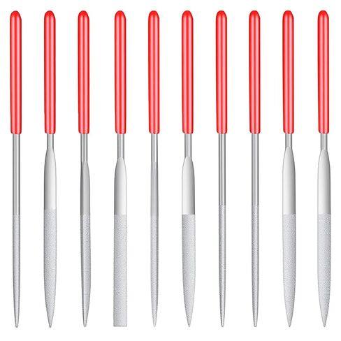 10 Pcs Mini Steel Needle File, Multi-styles Diamond File Portable Round, Flat and Triangular Model Files Tool for Making Carving Jewelry Wood Glass Stone DIY Handmade Crafts, Red in Kuwait