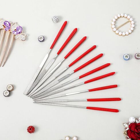 10 Pcs Mini Steel Needle File, Multi-styles Diamond File Portable Round, Flat and Triangular Model Files Tool for Making Carving Jewelry Wood Glass Stone DIY Handmade Crafts, Red in Kuwait