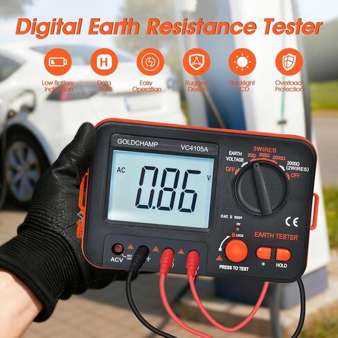 جهاز اختبار مقاومة الأرض الأرضية، عداد رقمي 20/200/2000 أوم مع قياس جهد التيار المتردد، شاشة LCD بإضاءة خلفية، حماية من حمل البيانات والحمل الزائد، جهاز اختبار السلامة للكهربائيين وأجهزة التدفئة والتهوية وتكييف الهواء والعمال in Kuwait