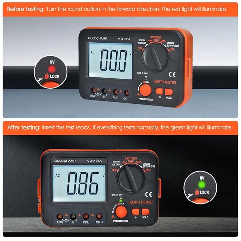 جهاز اختبار مقاومة الأرض الأرضية، عداد رقمي 20/200/2000 أوم مع قياس جهد التيار المتردد، شاشة LCD بإضاءة خلفية، حماية من حمل البيانات والحمل الزائد، جهاز اختبار السلامة للكهربائيين وأجهزة التدفئة والتهوية وتكييف الهواء والعمال in Kuwait
