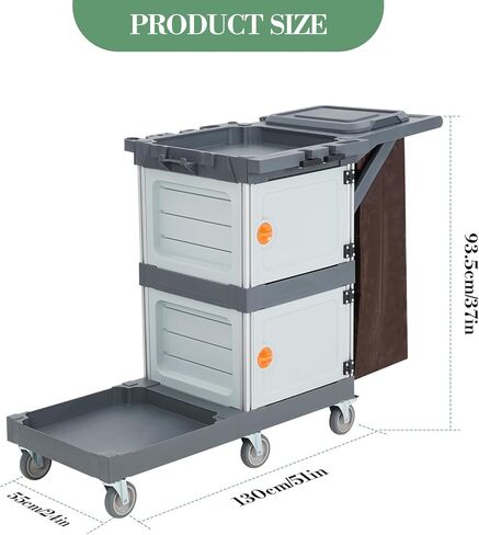 Janitorial Cart with 2 Cabinet, Commercial Cleaning Cart On Wheels with Cover, Shelves, and Oxford Bag, Housekeeping Cleaning Caddy Service Carts for School Hotel Apartment in Saudi Arabia