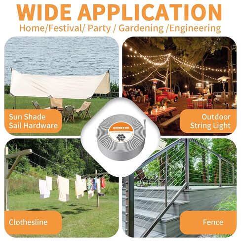 طقم حبل سلكي 1/8 بوصة - كابل من الفولاذ المقاوم للصدأ 304 مع شدادات، خيوط مطلية بالفينيل 7x7 للاستخدام في الهواء الطلق (الخيام، السياج، المظلة، استخدام الحديقة/الديكور) - مقاوم للطقس وسهل التركيب (50 قدمًا، 1200 رطل) in Kuwait