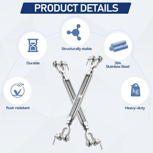 2 Pcs Turnbuckles, Closed Body Jaw and Jaw Turnbuckles Stainless Steel Turnbuckle 3/8 M10 304 Heavy Duty Turnbuckle, 3200lbs Working Load Limit-Turnbuckles for Cables Wire Tensioning, Shade Sail in Kuwait