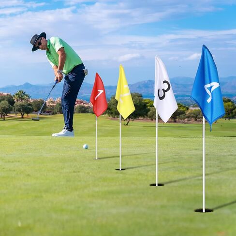 4 Sets Golf Flagstick and Flags Numbered 33 Inch for Practice Driving Range Backyard Family Golf Game Foldable Flagstick in Saudi Arabia