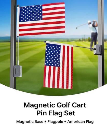 Magnetic Golf Cart Flag, Aluminum Alloy Base, 9 x 6" American Golf Flag with Dual Mounting Positions, Stable Installation Golf Pin Flag for Golf Carts, Golf Gifts in Saudi Arabia