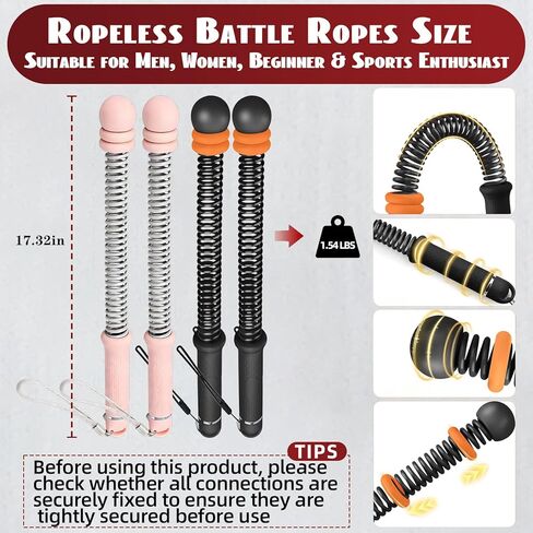 Ropeless Battle Ropes for Home Gym-PortableCordless Training Rope Fitness Equipment for Men & Women,Weighted WorkoutRopes for HIIT,Versatile Exercise Equipment for Home and Travel Exercise (Black) in Saudi Arabia