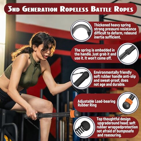 Ropeless Battle Ropes for Home Gym-PortableCordless Training Rope Fitness Equipment for Men & Women,Weighted WorkoutRopes for HIIT,Versatile Exercise Equipment for Home and Travel Exercise (Black) in Saudi Arabia