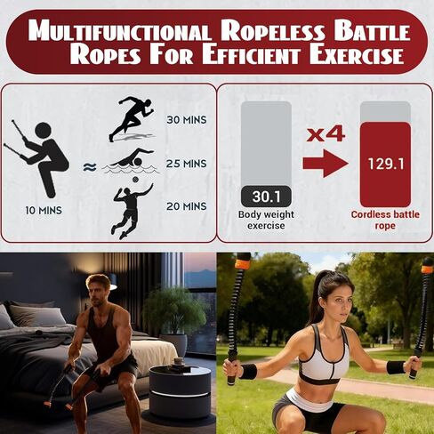 Ropeless Battle Ropes for Home Gym-PortableCordless Training Rope Fitness Equipment for Men & Women,Weighted WorkoutRopes for HIIT,Versatile Exercise Equipment for Home and Travel Exercise (Black) in Saudi Arabia