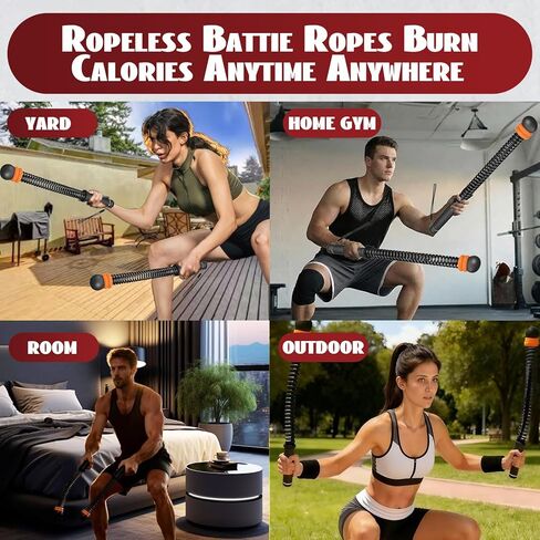 Ropeless Battle Ropes for Home Gym-PortableCordless Training Rope Fitness Equipment for Men & Women,Weighted WorkoutRopes for HIIT,Versatile Exercise Equipment for Home and Travel Exercise (Black) in Saudi Arabia