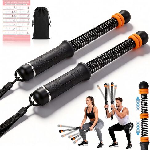 Upgrade Portable Ropeless Battle Ropes - Adjustable Weights Cordless Battle Ropes for Home Gym with Training Poster - Battle Rope Sticks Exercise Equipment for Low-Impact Workout, HIIT & Cardio in Saudi Arabia