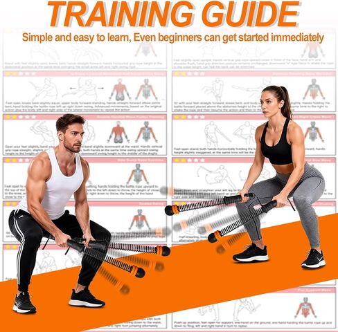Upgrade Portable Ropeless Battle Ropes - Adjustable Weights Cordless Battle Ropes for Home Gym with Training Poster - Battle Rope Sticks Exercise Equipment for Low-Impact Workout, HIIT & Cardio in Saudi Arabia