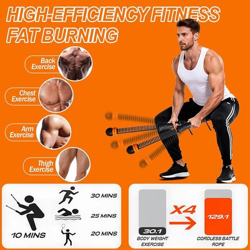 Upgrade Portable Ropeless Battle Ropes - Adjustable Weights Cordless Battle Ropes for Home Gym with Training Poster - Battle Rope Sticks Exercise Equipment for Low-Impact Workout, HIIT & Cardio in Saudi Arabia