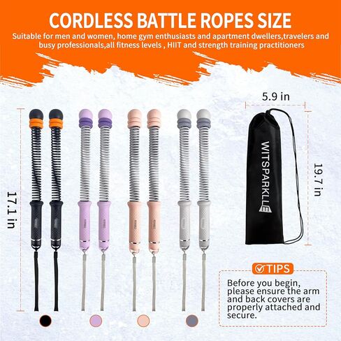 Ropeless Battle Ropes, Adjustable Cordless Battle Ropes with Resistance Springs, Weighted Portable Workout Rope for Home Gym, Low-Impact HIIT Training Equipment for Men & Women (Black) in Saudi Arabia