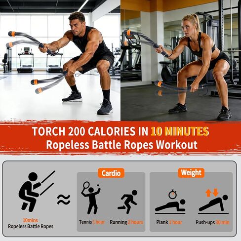 Ropeless Battle Ropes, Adjustable Cordless Battle Ropes with Resistance Springs, Weighted Portable Workout Rope for Home Gym, Low-Impact HIIT Training Equipment for Men & Women (Black) in Saudi Arabia