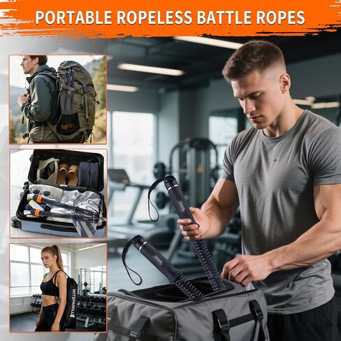 Ropeless Battle Ropes, Adjustable Cordless Battle Ropes with Resistance Springs, Weighted Portable Workout Rope for Home Gym, Low-Impact HIIT Training Equipment for Men & Women (Black) in Saudi Arabia