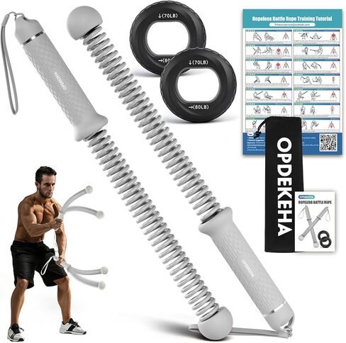 Weighted Ropeless Battle Ropes for Home Gym, Heavy Duty Portable Cordless Battle Rope with Grip Strengtheners & Poster, Battle Rope Sticks for HIIT, Strength & Quiet Cardio Training Men & Women(2PCS) in Kuwait