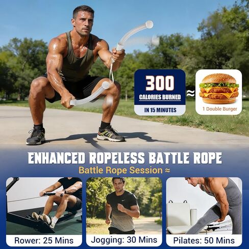 Weighted Ropeless Battle Ropes for Home Gym, Heavy Duty Portable Cordless Battle Rope with Grip Strengtheners & Poster, Battle Rope Sticks for HIIT, Strength & Quiet Cardio Training Men & Women(2PCS) in Kuwait