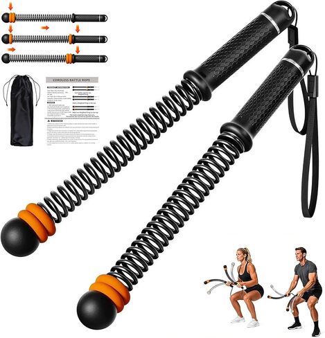 Adjustable Ropeless Battle Ropes, Portable Cordless Battle Ropes for Home Gym, Workout Equipment Exercise Rope for Low-Impact Workout, Strength & HIIT, for Men & Women (Black) in Saudi Arabia