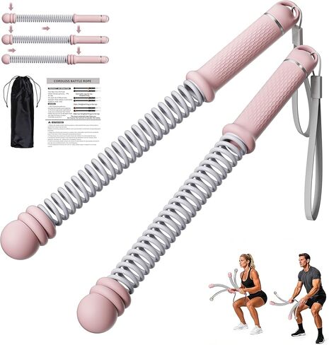 Adjustable Ropeless Battle Ropes, Portable Cordless Battle Ropes for Home Gym, Workout Equipment Exercise Rope for Low-Impact Workout, Strength & HIIT, for Men & Women (Black) in Saudi Arabia