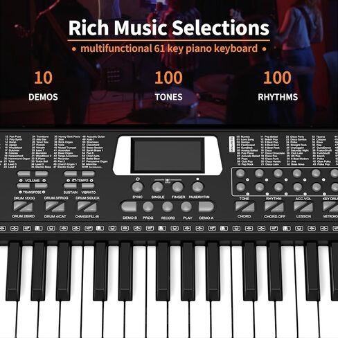 61 keys keyboard piano, Electronic Digital Piano with Built-In Speaker Microphone, Sheet Stand and Power Supply, Portable piano Keyboard Gift Teaching for Beginners in Kuwait