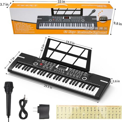 61 keys keyboard piano, Electronic Digital Piano with Built-In Speaker Microphone, Sheet Stand and Power Supply, Portable piano Keyboard Gift Teaching for Beginners in Kuwait