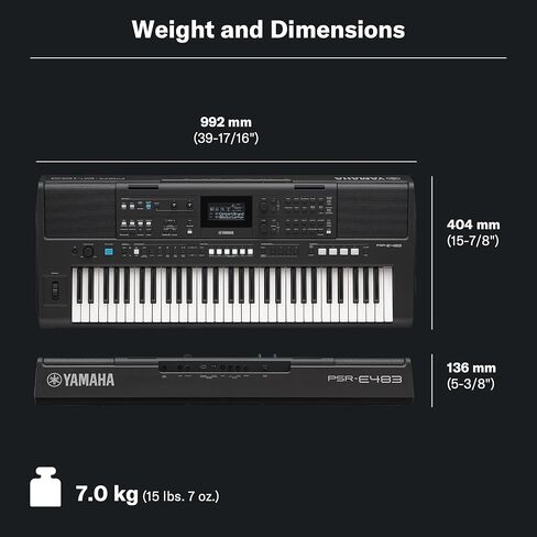 Yamaha PSR-E483, 61-Key Touch-Sensitive Portable Keyboard with Sound, Music Rest and Power Adapter in Saudi Arabia