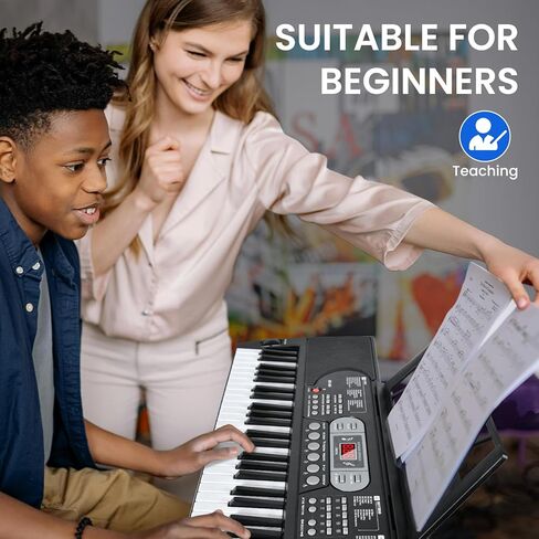 61-Key Lighted Keyboard Piano for Beginners, Electric Keyboard with Pitch Bend & Built-In Speakers, Teaching Mode, Portable Piano Set with Stand, Bench & Microphone in Saudi Arabia