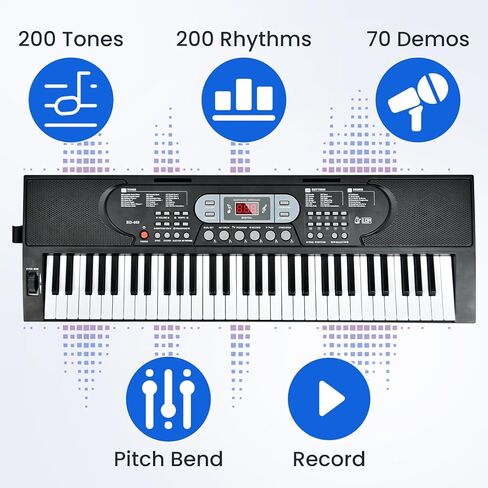 61-Key Lighted Keyboard Piano for Beginners, Electric Keyboard with Pitch Bend & Built-In Speakers, Teaching Mode, Portable Piano Set with Stand, Bench & Microphone in Saudi Arabia