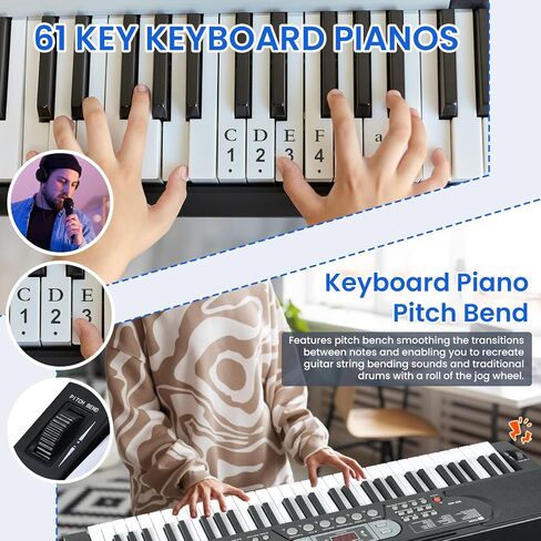 61-Key Lighted Keyboard Piano for Beginners, Electric Keyboard with Pitch Bend & Built-In Speakers, Teaching Mode, Portable Piano Set with Stand, Bench & Microphone in Saudi Arabia