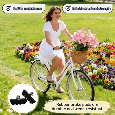 Bicycle Brake Pads 2-Pairs - Road Bike Caliper Brake Pads - Quiet All-Weather Brake Shoes with Quick Mud/Drain Slots - Compatible with Most C-Type Brake Systems (4 Pcs, Black) in Kuwait